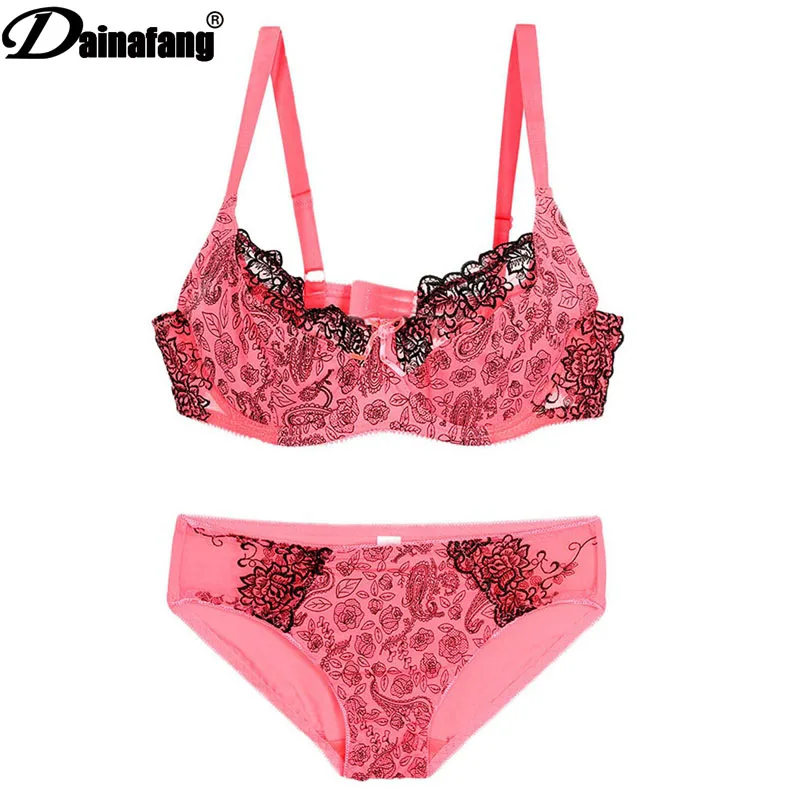 DaiNaFang Bras Sets Sexy Lace Printing Elegant Young Womens Plus Size Lingerie Push Up CD Cup Underwea Panties