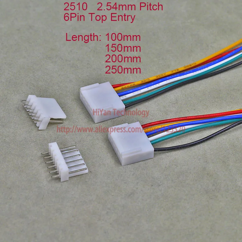 

25sets 2510 2.54mm Pitch Top Entry 6Pin Connector 100mm To 250mm with 1007 26AWG Electronic Wire Cable 6A Pin Header