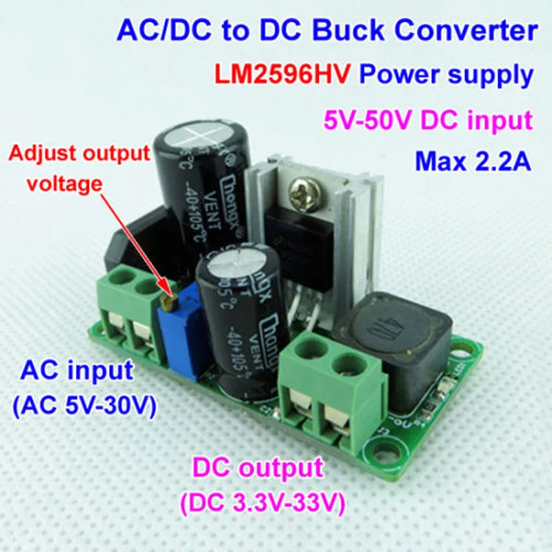 LM2596HV AC/DC do DC Buck przekształtnik Buck moduł zasilania 3v 3.3V 5V 6V 9V 12V 15V 24V AC 5V-30V, DC 5V-50V do DC 3.3V