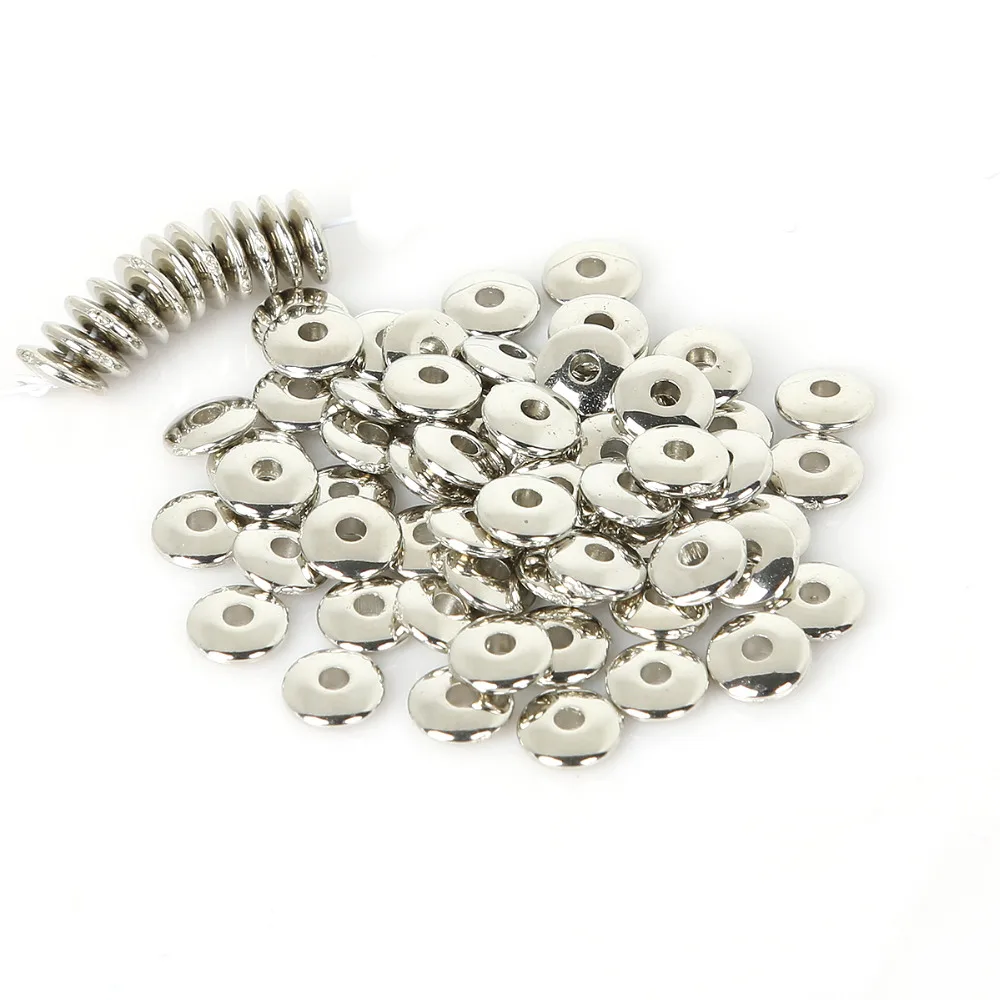 KC Gold/Rhodium Dia 5mm/6mm/7mm/11mm CCB Plastic Flat Round Wheel Loose Spacer Beads For DIY Bracelet Necklace Jewelry Making