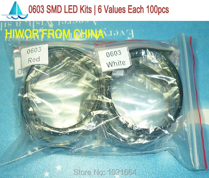 (600pcs/lot)  0603 SMD LED Kits Red Yellow Blue Emerald Green Orange White 6 colors each 100pcs