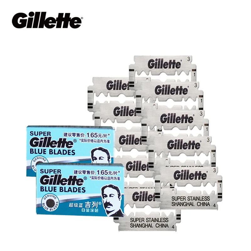 Gillette Super Blue Beard Shaving Shaver Razor Blades For Men Stainless Steel  Double Edges (5 Blade X 2 Boxes)