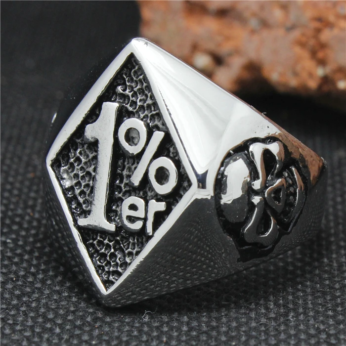 2015 Cool 316L Stainless Steel Biker 1% er Skull Ring Mens Motorcycle Biker Band Party Ring