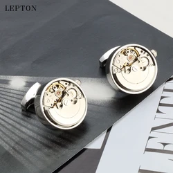 Newest Luxury Functional Watch Movement Cufflinks for Mens Lepton Steampunk Gear Watch Mechanism Cuff links Relojes Gemelos