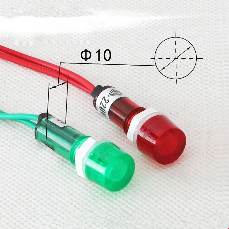 10Pcs AC 220V  Neon Indicator Pilot Signal Lamp Red Green yellow Light w 7.7