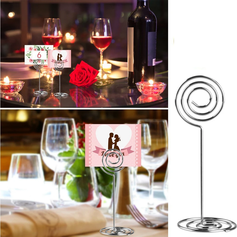 XRHYY 2Pcs Wire Shape Place Card Holder Stand Table Name Number Holders Paper Menu Picture Memo Note Photo Clip Holder Round