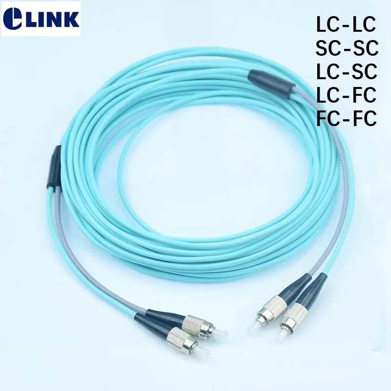 Imagem -03 - Blindado Patch Cord Núcleos de Cabo de Fibra Óptica Duplex Elink Om4 60 M70m80m100m120mtr Fibra 2c lc sc fc st Ftth Blindado