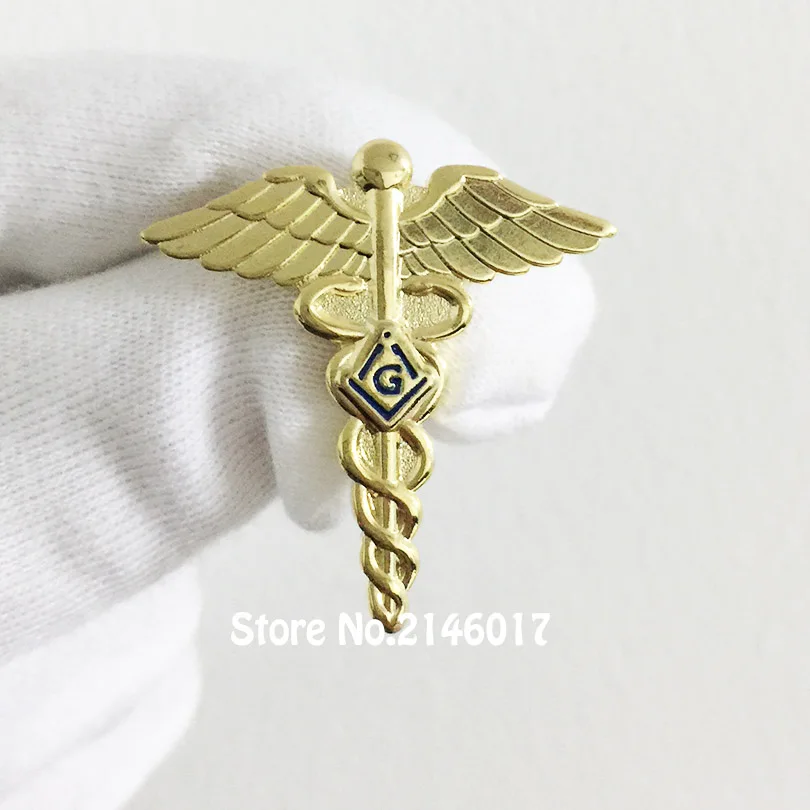 

50pcs Custom Pins and Brooch Masonic Lapel Pin Freemason Lodge Masonry Wings Snake Symbol Free Masons Medical Doctor Badge