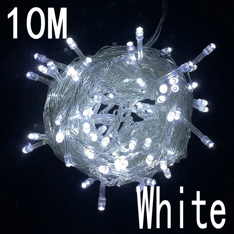 Wit 10M 100Led String Garland Kerstboom Fairy Light Luce Waterdichte Home Garden Party Outdoor Vakantie Decoratie