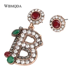 2018 New Vintage Turkish Earrings For Women Antique Gold Color Letter B Asymmetry Drop Earring India Style Jewelry