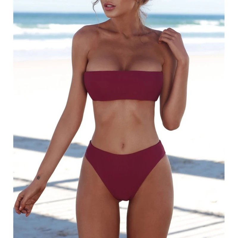 2024 Fashion Sexy Women Bikini Set Strapless Bandeau Push-up Bra Swimsuit Swimwear Bathing  swim