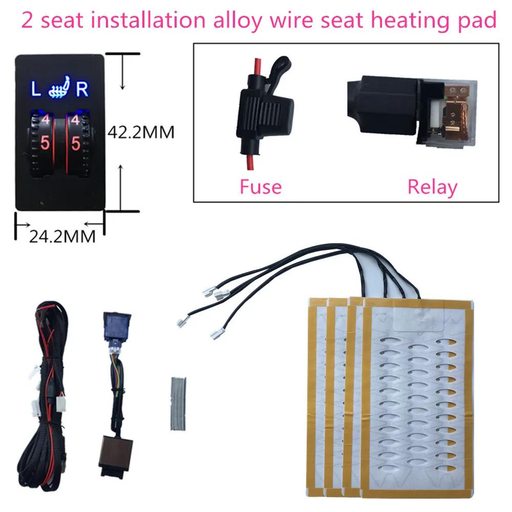

Универсальный подогреваемый подогрев сидений, установка на 2 сиденья из сплава, 12 В, накладки, 2 циферблата, 5-уровневый переключатель, зимние теплые чехлы для сидений