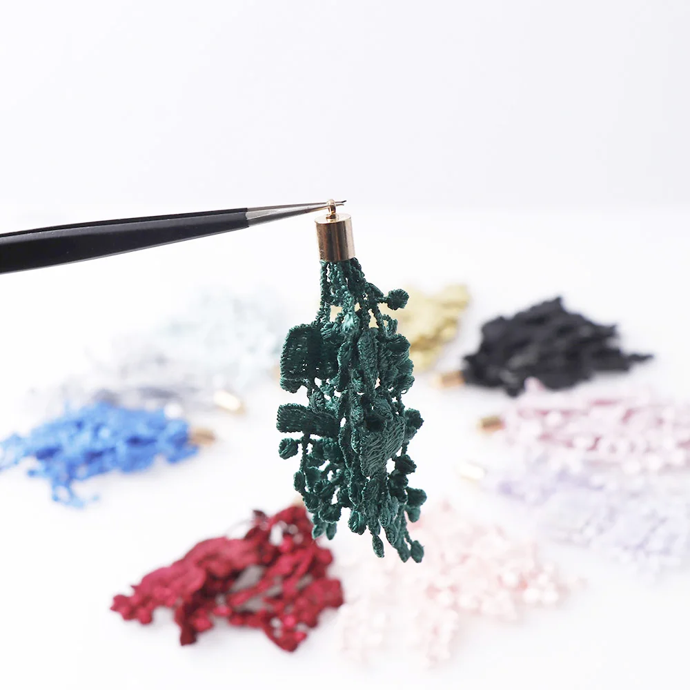6pcs 66/68mm 2Size Mix Flower Tassels Floral Pendant Crochet Fabric Charm Drop Earring Tassel for Jewelry DIY Graft Making