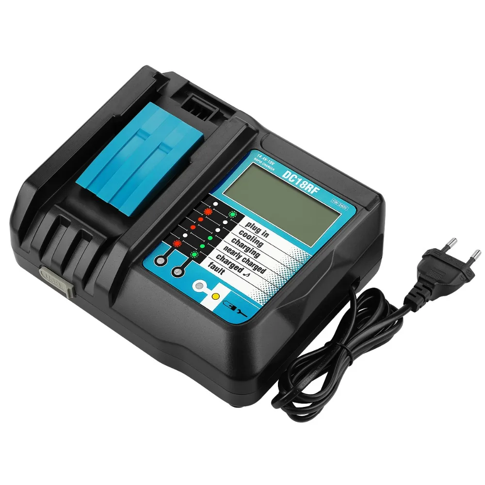 14.4V/18V 3.5A Li-Ion Battery LCD Screen Charger for Makita 14.4V/18V BL1830 BL1815 BL1430 DC14SA DC18SC DC18RC with USB port