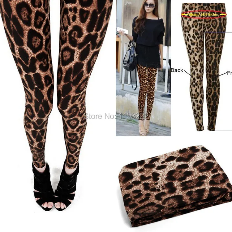 Harga Grosir, Wanita Liar Seksi Brown Leopard Legging Dipotong Funk Rock Slim Pensil Celana