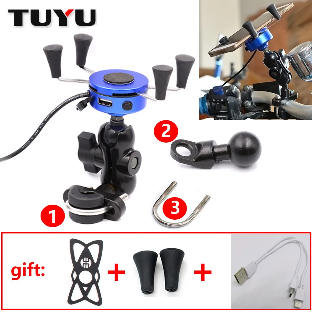 

TUYU Motorcycle Port Adapter with USB Phone Aluminum Bracket Bike and Motorcycle 2 in 1 X Bracket 3.5-6" Mobile Applicable