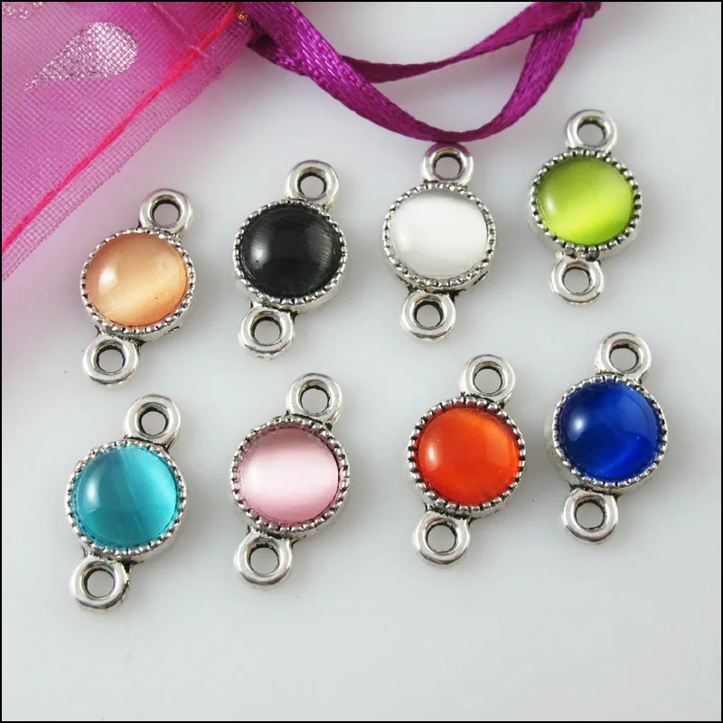16個の混合チベットシルバーストーンラウンドチャームペンダンターコネクタ10x18.5mm