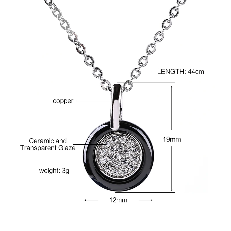 Silver Color Fashion Ceramic Jewelry Set Cubic Zircon Statement Long Pendant Necklace & Stud Earrings Wedding Jewelry for Women