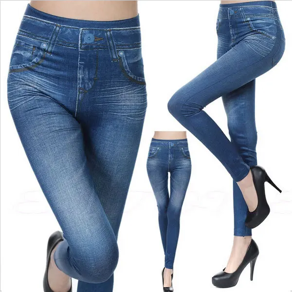 BKLD Liền Mạch Jeggings Giả Quần Jean Nữ Cao Cấp Quần Skinny Đẩy Lên Quần Bút Chì Plus Kích Thước S-3XL Co Giãn Quần Legging bỏ Túi