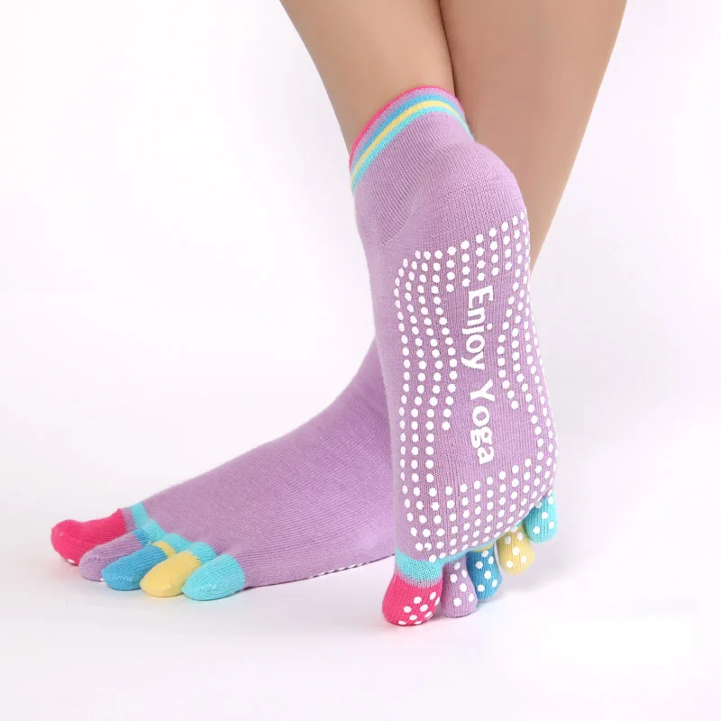 Frauen Sport Bunte Yoga Socken Heiße Fitness Und Pilates Baumwolle Socken Regenbogen Workout Anti Slip Zehen Socken Atmungsaktive Lila