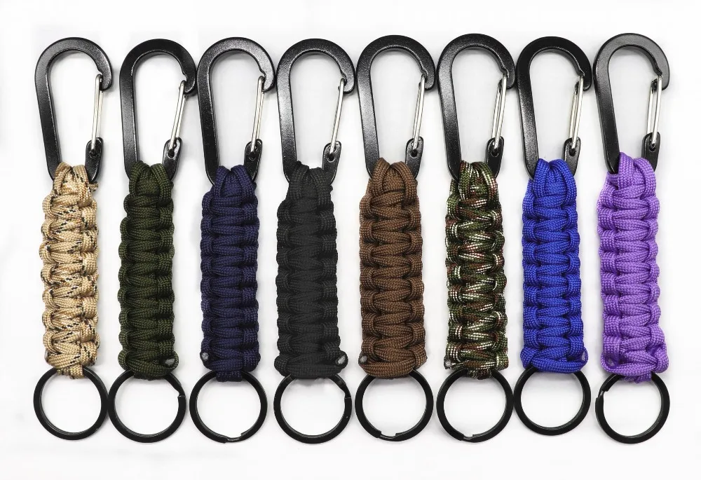 140kg Tensile Strength EDC 1PC Outdoor Survival Kit Parachute Cord Keychain Military Emergency Paracord Rope Carabiner For Keys