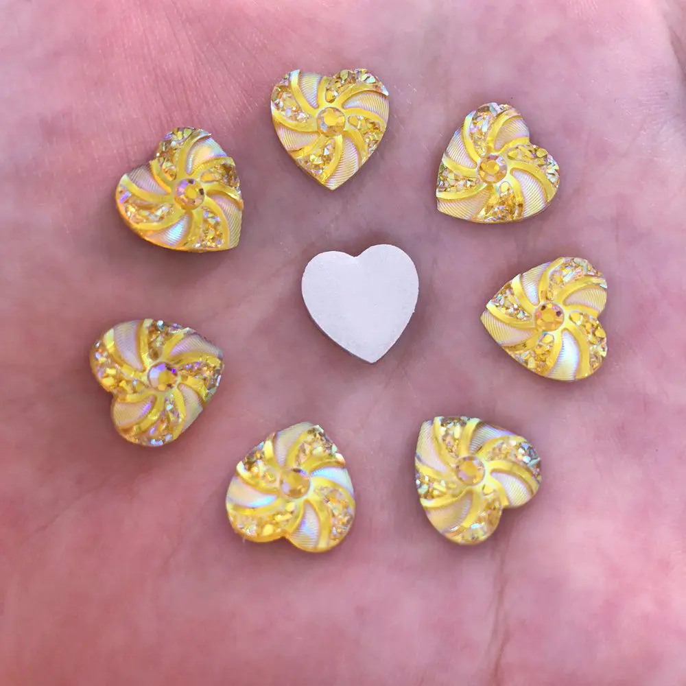 New 40pcs AB Resin 12mm Heart Flatback Cyclone Rhinestone Wedding Buttons Crafts R58