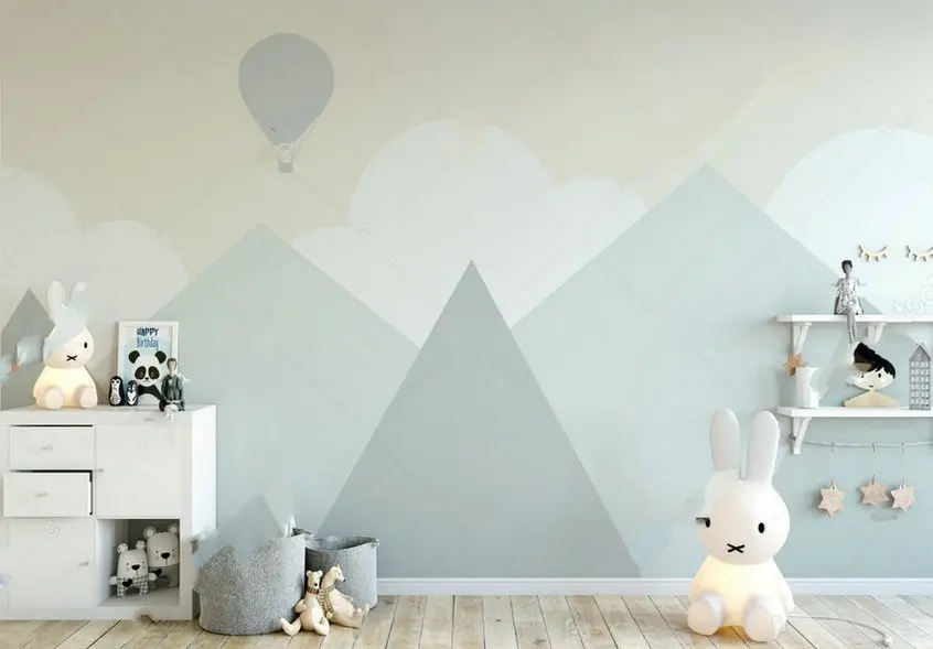 kids room Mock Up Child Room hot air balloon background  High quality Computer print wall photo backdrop