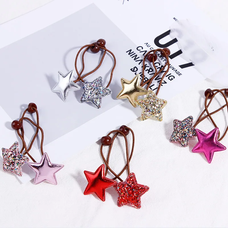 2 PCS/LOT Love Stars Hair Accessories Elastic Hair Bands Fashion Beads Hair Holders New Women Rubble Bands Girl's Hair Rope