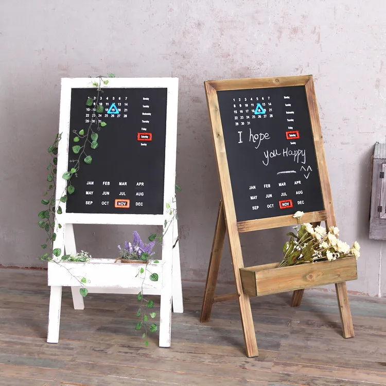 Magnetic calendar blackboard frame living room balcony flower rack type simple creative floor wood flower pot decoration rack