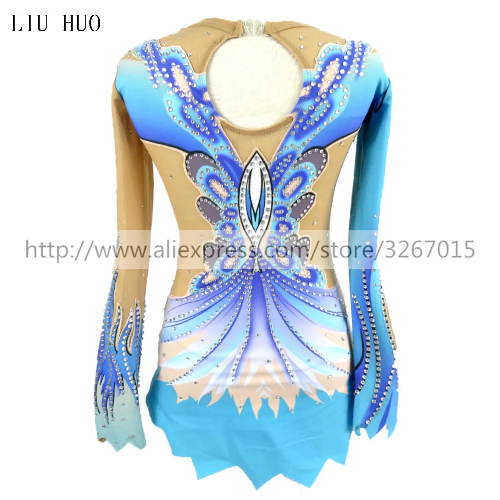 LIUHUO Customize Women Girl Adult Costume Performance Rhythmic Gymnastics Leotards Competition Skating Dress Blue Teens Children