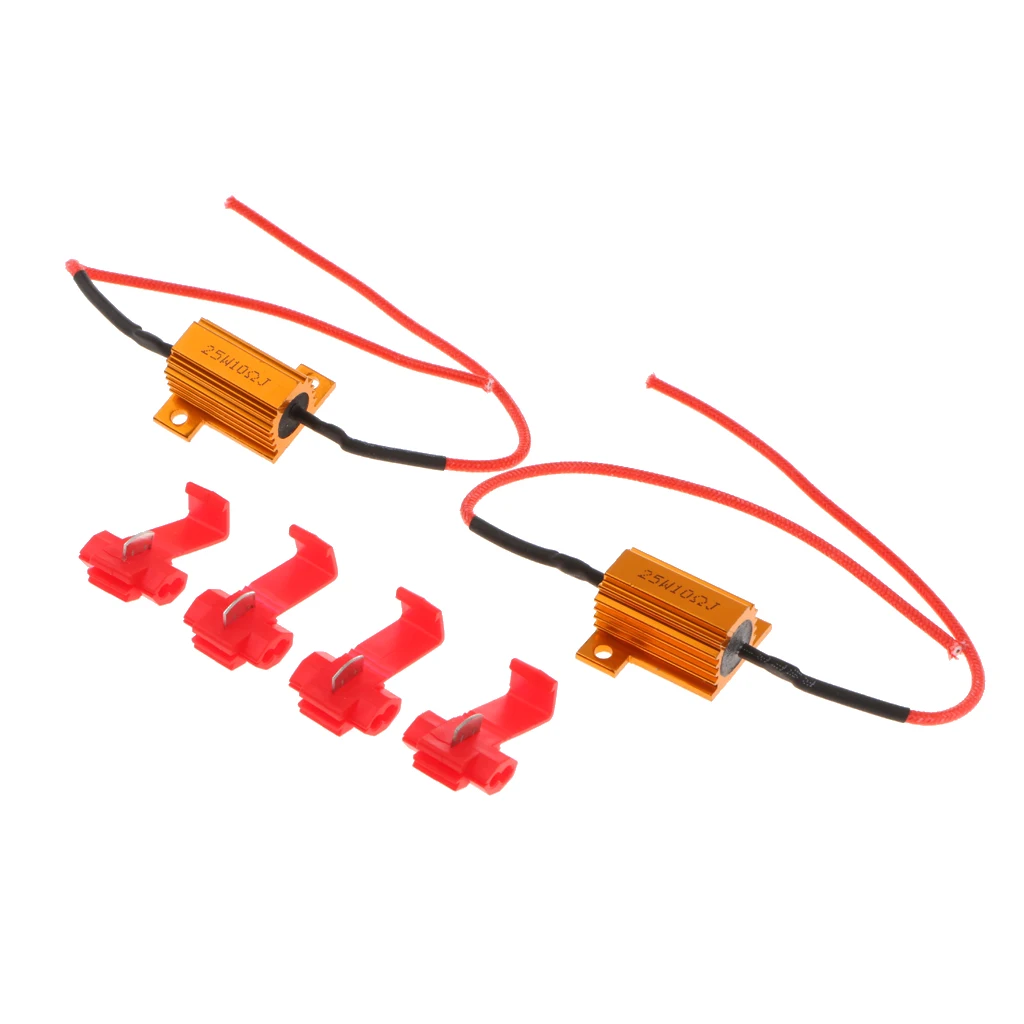 1 Pair 12V 25W 10Ohm Load Resistor To Fix Turn Signal Flash Used for Headlight Bulb Fog Lamp Gold