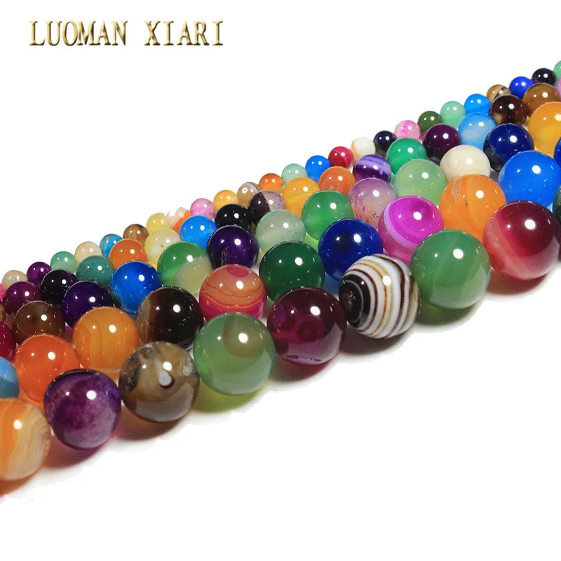 Wholesale Natural Colorful Stripes Agates  Stone Beads For Jewelry Making DIY Bracelet Necklace 4/6/8/10/12 mm Strand 15\'\'