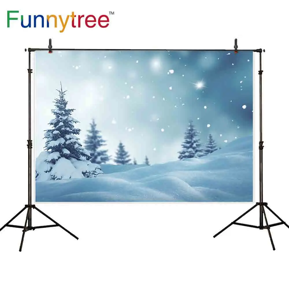 Funnytree – arrière-plan pour studio photo, hiver, forêt de pin, neige, noël, bokeh halo, vue sur la nature, toile de fond pour photographie