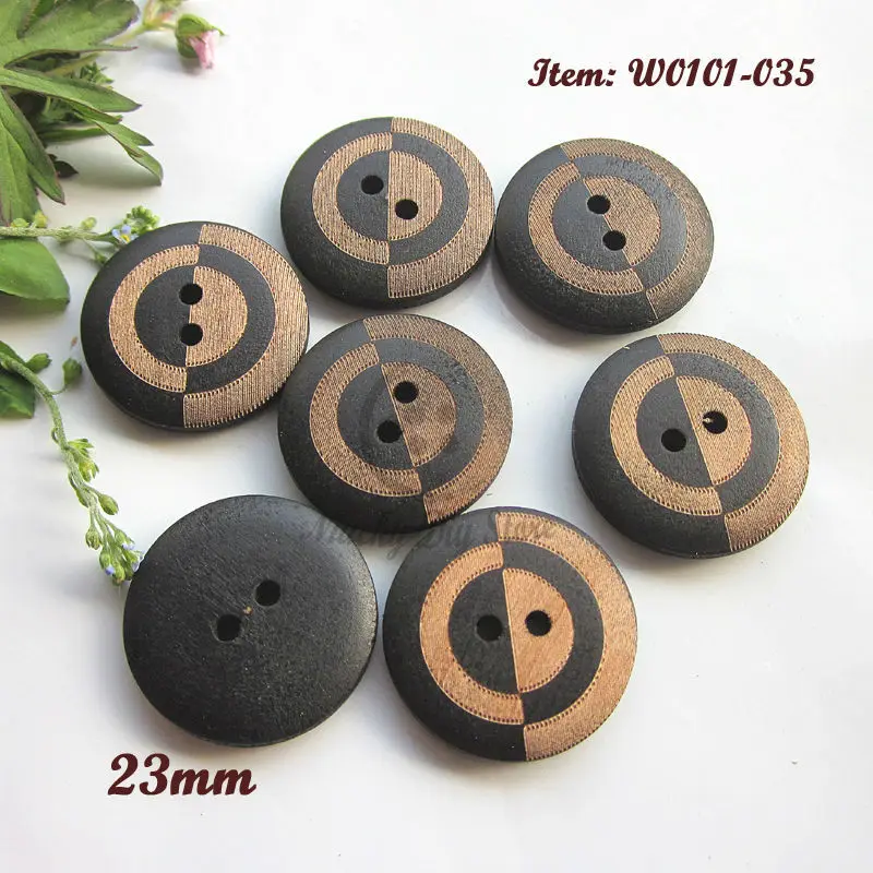 144pcs 23mm ( 36L ) 2 holes black laser engraving asymmetric tread vintage wooden buttons for sewing craft accessories wholesale