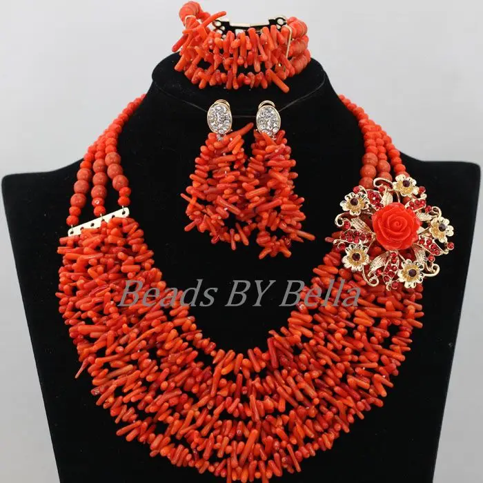 

Fashion Nigerian Wedding Beads Necklace New Indian Bridal Jewelry Sets African Coral Beads Necklace Set Free Shipping ABK004