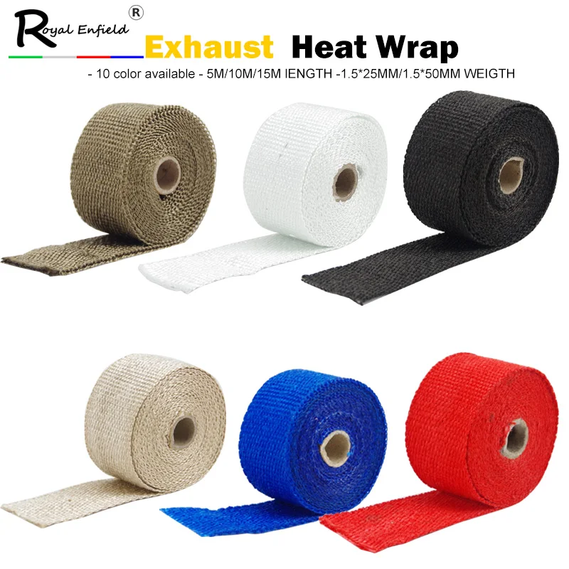 50mm*1.5mm*5M 5M Motorcycle Auto Exhaust Thermal Tape Header Heat Wrap Manifold Insulation Roll Resistant with 4 Stainless Ties