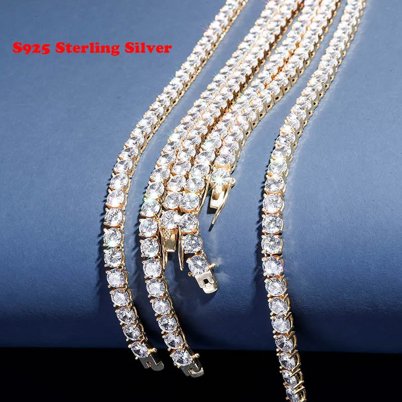 6mm S925 Sterling Silver 1 Row CZ Stone Tennis Chain Necklace Women Fashion Necklaces Men Hip Hop Bling Ice Out Rapper Jewelry