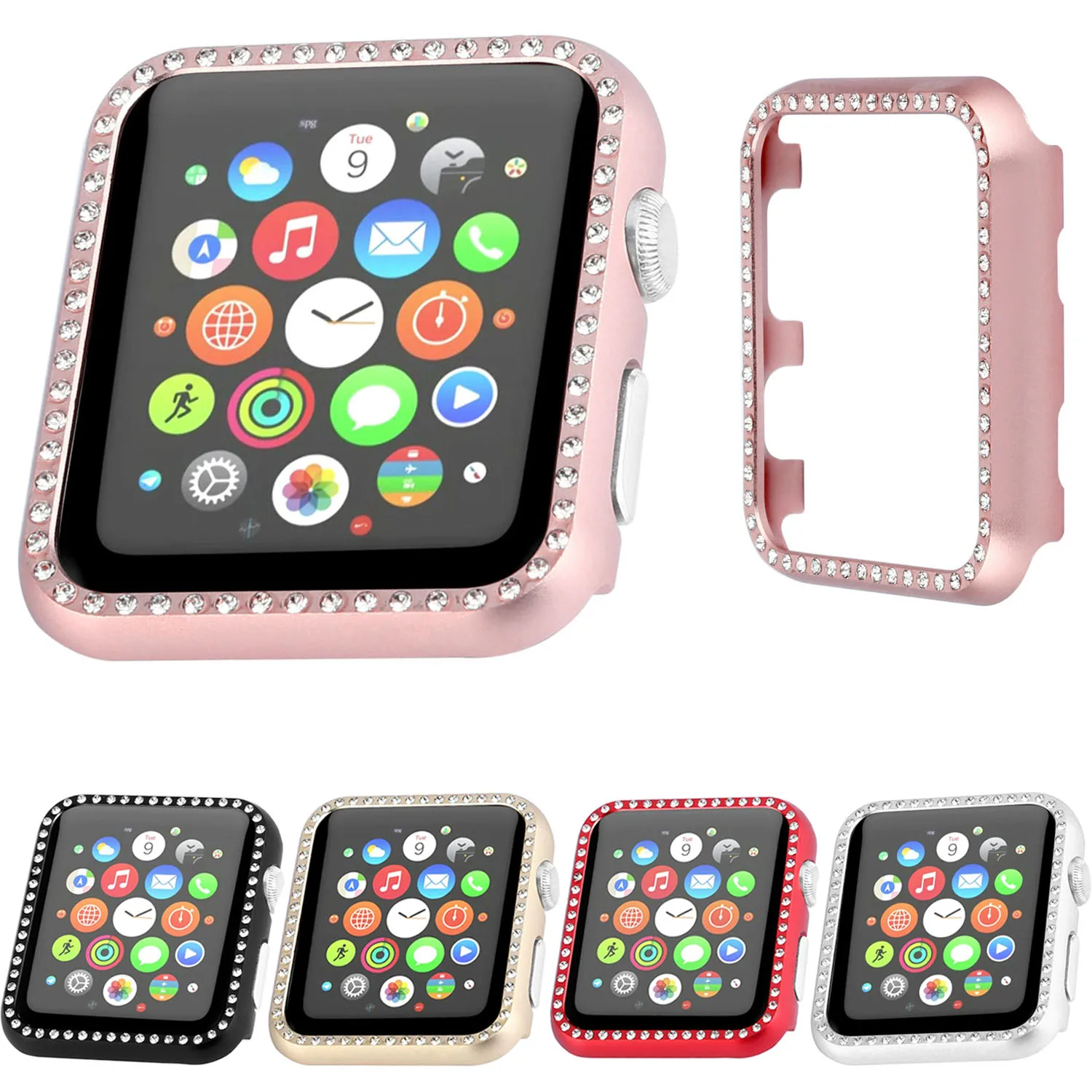 Aluminum Bling Crystal Diamonds Cover For Apple Watch 38mm 42mm Case Watch Metal Alloy Frame Protective Cases For iWatch 1 2 3