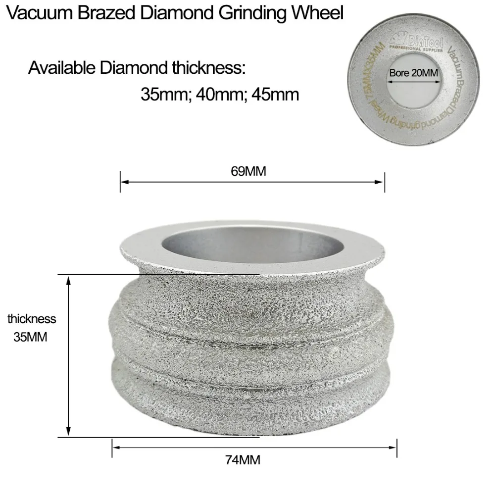 DIATOOL 75mmx35MM Hand Profile wheel Vacuum Brazed Diamond grinding wheel for marble granite and quartz.