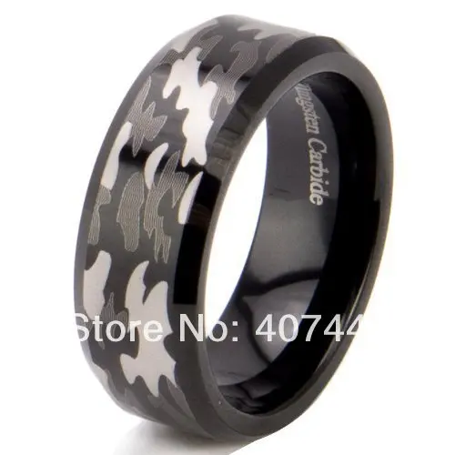 

Free Shipping YGK JEWELRY Hot Sales 8MM Bevel Edge Black Hunting Camouflage Men's Tungsten Carbide Wedding Ring