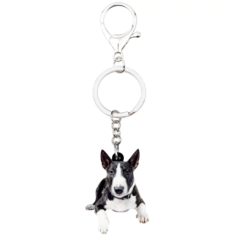 WEVENI Acrylic American Pit Bull Terrier Dog Key Chains Pendant Rings Cute Animal Jewelry For Women Girls Handbag Charm Bulk