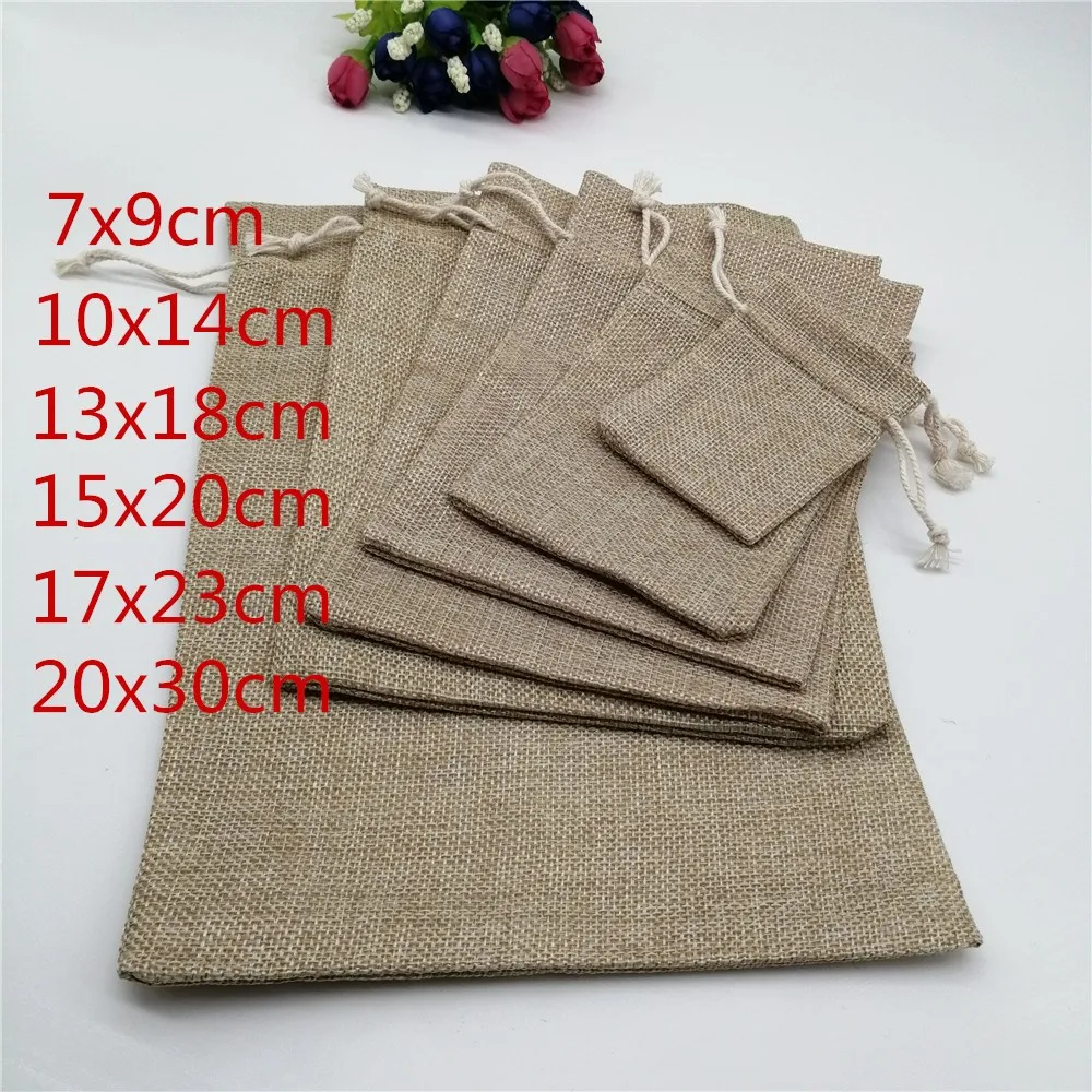 

20pcs Jute Drawstring Gift Bags Jewelry Packaging Bags Wedding Party Decoration Drawable Natural Burlap Bag Gift Pouches 6 Sizes