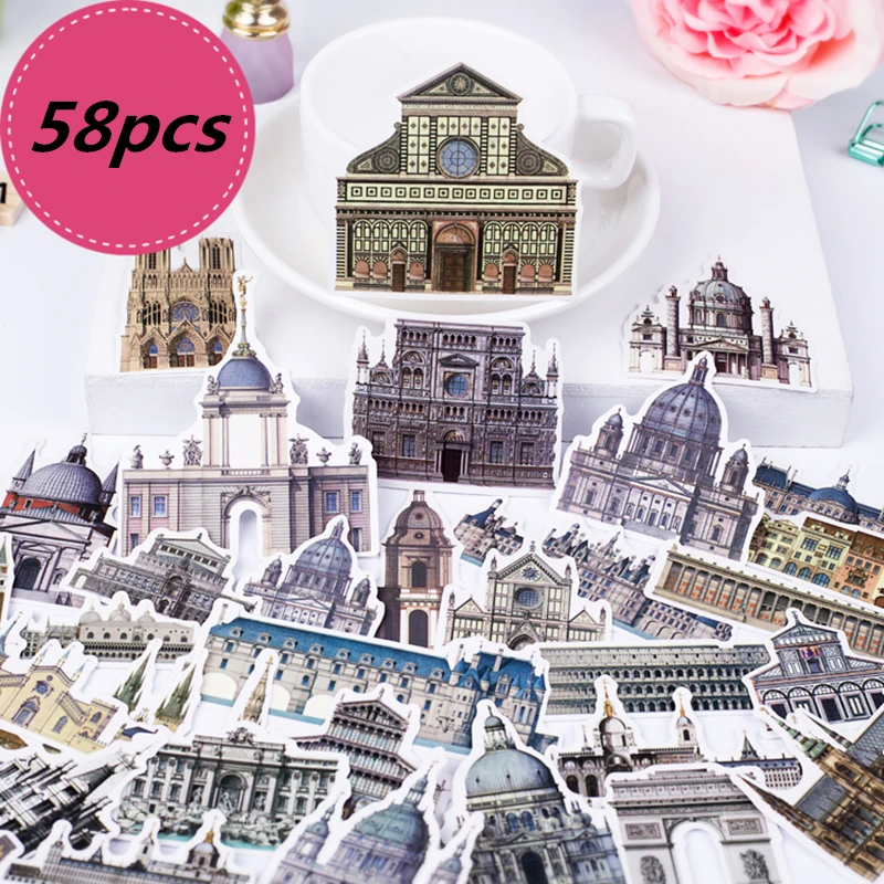 58pcs Creative Cute Self-made World Travel Various Countries Architecture DIY Craft Photo Albums Waterproof Scrapbooking