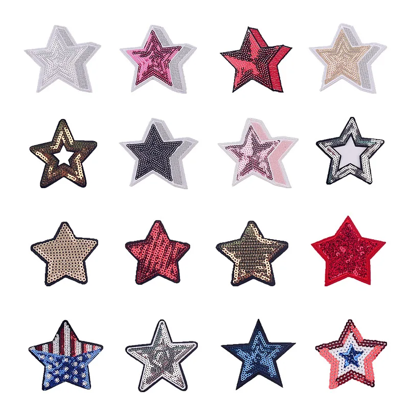 1Pcs Embroidered Cloth Patches Sequins Stars Iron on Sew on Computer Embroidery Stickers DIY Patch Clothing Appliqued Badges