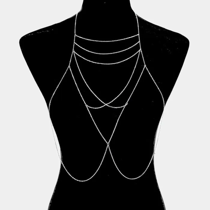 New Trendy Geometric Gold  Color Body Chains For Women Lady Chest Chain Bikini Body Jewelry Necklace BY06