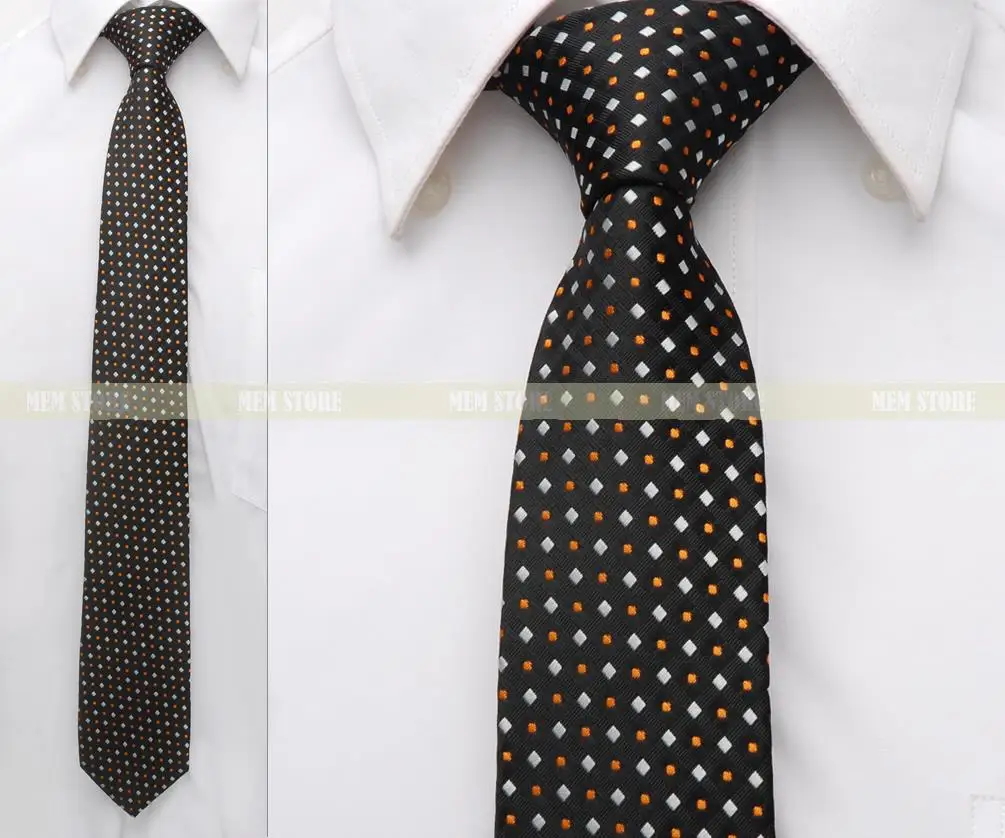 

Black White Checker Orange D 100% Woven Silk 1200 Stitches 2.8" (7cm) Neckwear Wedding Party Tie GT019