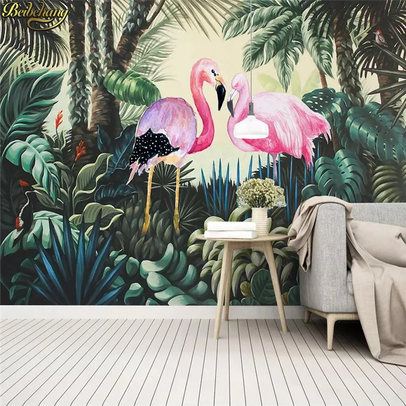 Custom Medieval wall stickers tropical rainforest flamingo wall papers home decor photo mural art 3D wallpapers for living room