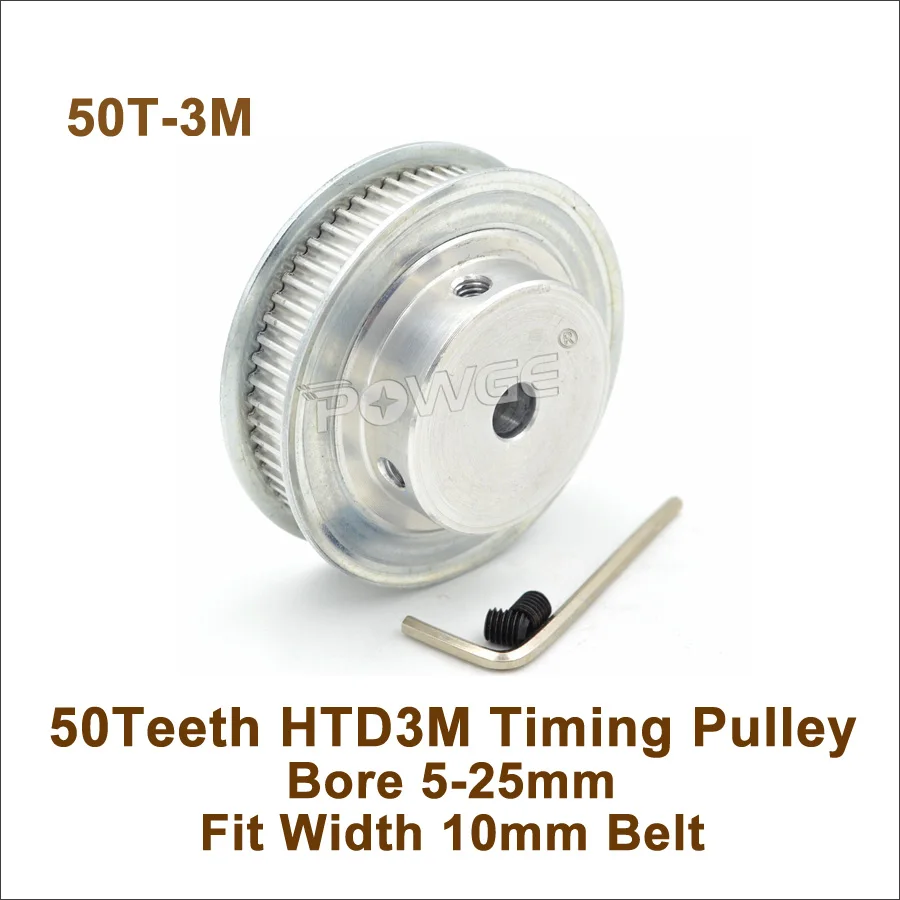 

POWGE 50 Teeth 3M Timing Pulley Bore 5-25mm Fit W=10mm 3M Synchronous Belt 55T 55Teeth HTD3M Timing Belt Gear CNC