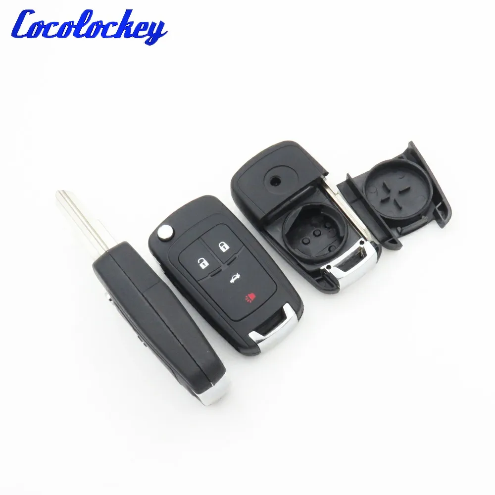 Cocolockey Flip Remote Car Key Shell Fit for CHEVROLET Spark Car Entry Folding Replacement Blank Key Fob 4Buttons 2012-2016year