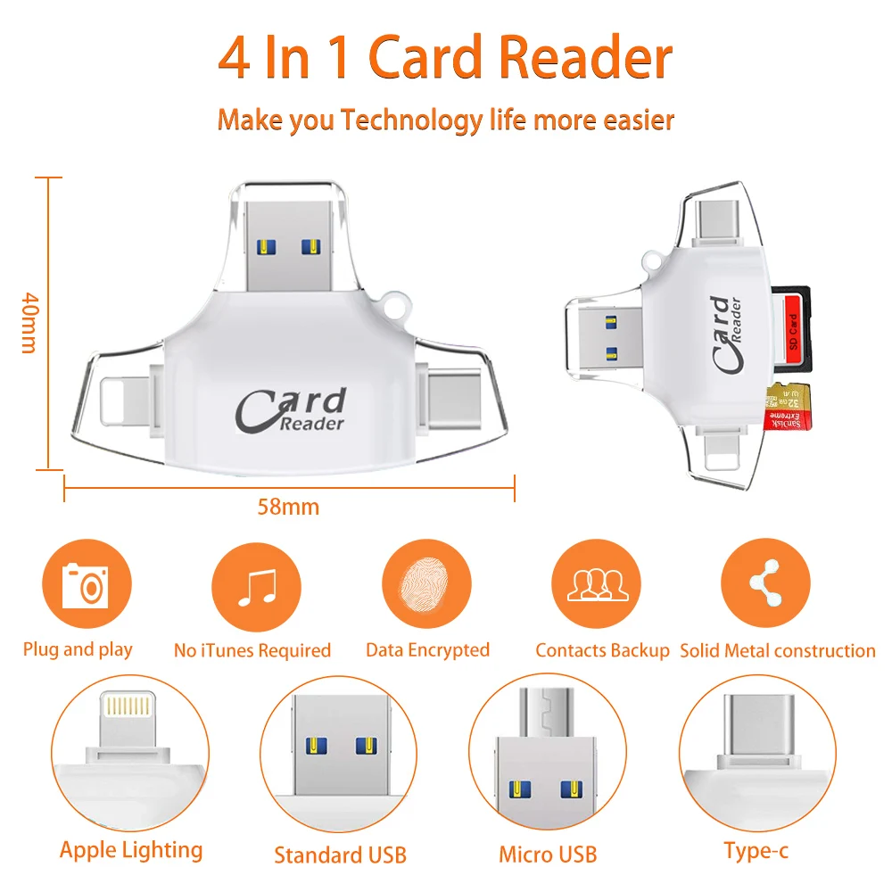 Micro SD TF Card Reader Flash Memory card adapter for Apple iPhone iPad Android Phone MacBook Computer